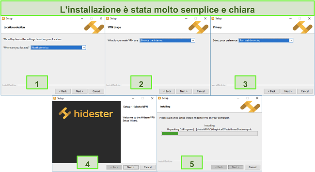 Screenshot del processo di installazione di Hidester