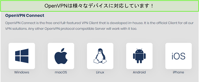 OpenVPNを利用できるデバイスのスクリーンショット。
