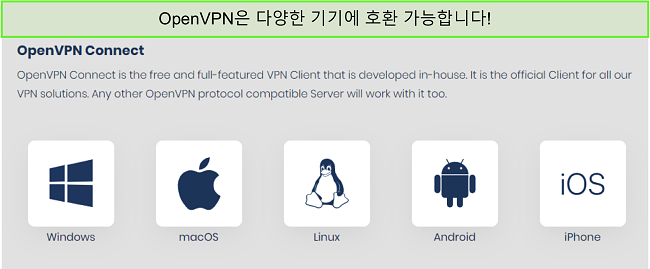 OpenVPN을 사용할 수있는 기기의 스크린 샷.