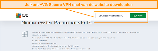 Schermafbeelding van de downloadpagina van AVG Secure PC.