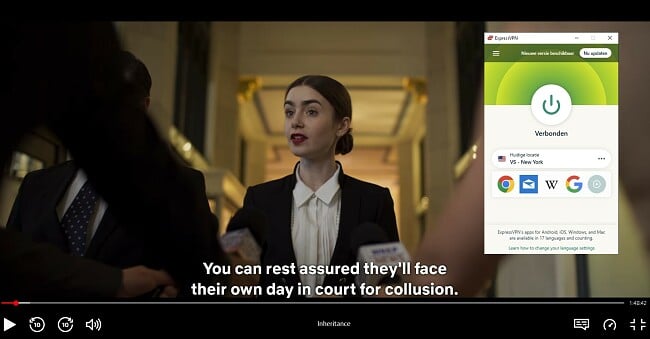Screenshot van ExpressVPN werkt met erfenis Netflix