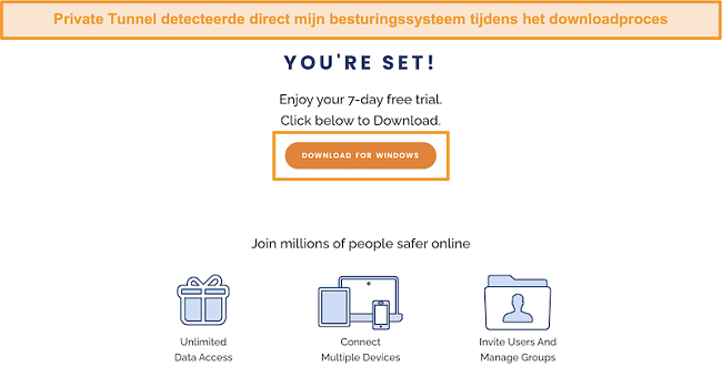 Screenshot van het downloadscherm van Private Tunnel