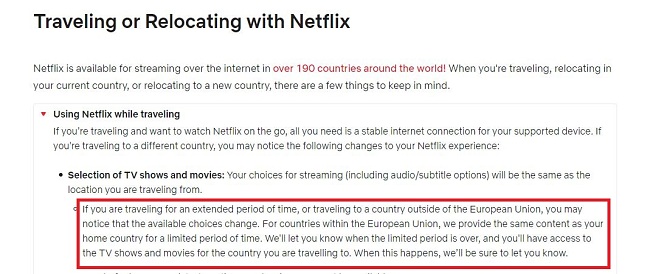 Netflix Help on Traveling in EU