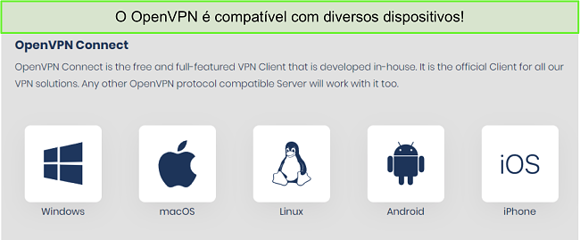 Captura de tela dos dispositivos em que você pode obter o OpenVPN.