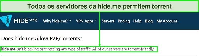 Screenshot van de FAQ van hide.me waarin wordt bevestigd dat de VPN torrenting ondersteunt