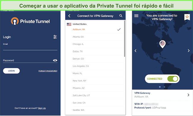 Captura de tela da configuração do aplicativo Android do Private Tunnel.