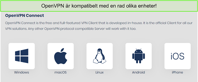 Skärmdump av enheter som du kan få OpenVPN på.