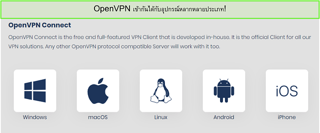 สกรีนช็อตของอุปกรณ์ที่คุณสามารถเปิด OpenVPN ได้