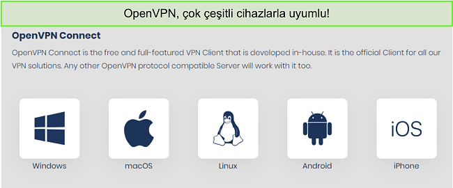 OpenVPN'i yükleyebileceğiniz cihazların ekran görüntüsü.