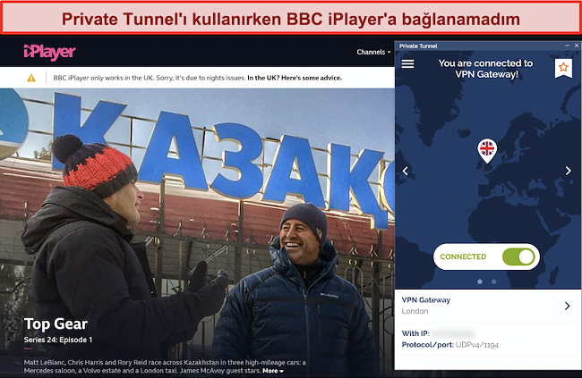 Özel Tüneli engelleyen BBC iPlayer ekran görüntüsü