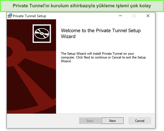 Private Tunnel kurulum sihirbazının ekran görüntüsü.
