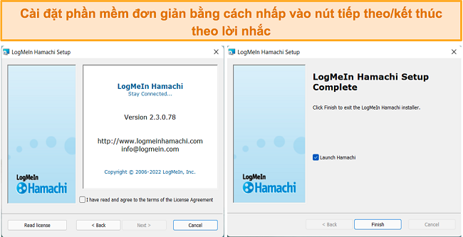 Ảnh chụp màn hình quá trình cài đặt LogMeIn Hamachi