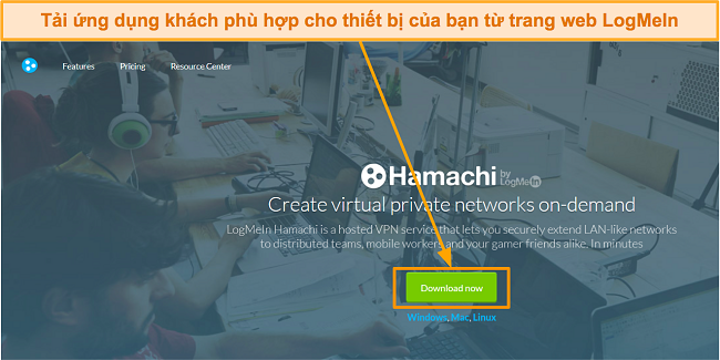 Ảnh chụp màn hình trang tải phần mềm LogMeIn Hamachi