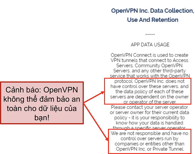 ảnh chụp màn hình chính sách bảo mật của OpenVPN.