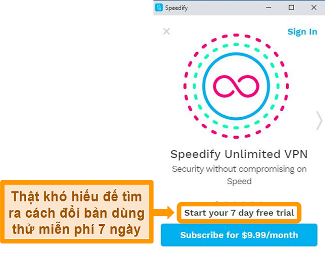 Ảnh chụp màn hình khởi động của Speedify