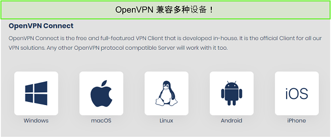 您可以使用 OpenVPN 的设备的屏幕截图。