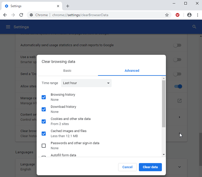 Chrome clear browser data