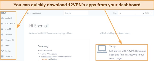 Screenshot of 12VPN app download button