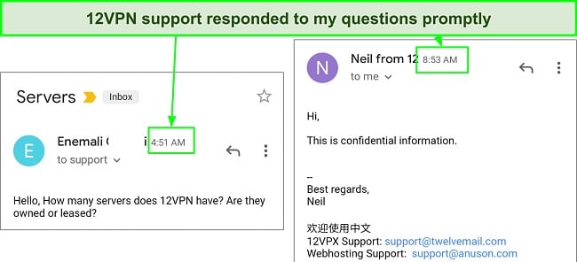 12VPN offers fast email support
