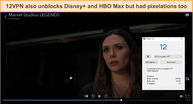 Screenshot of 12VPN unblocking Disney+ and HBO Max