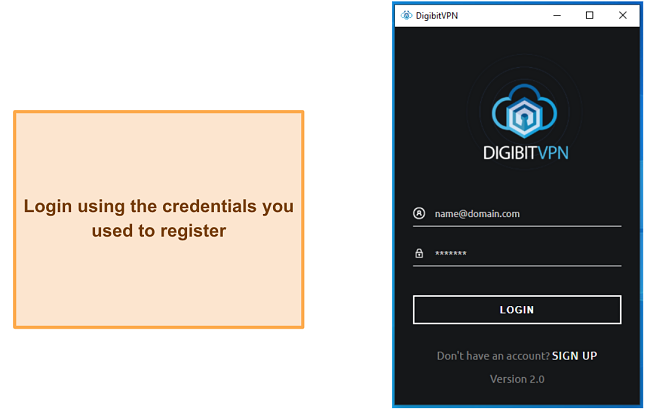 Screenshot of Digibit's Windows Client 
