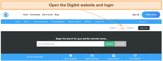 Screenshot of Digibit's login page on its website 