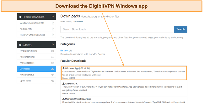 Screenshot of user selecting Windows download 