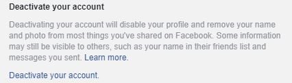 Facebook deactivate account