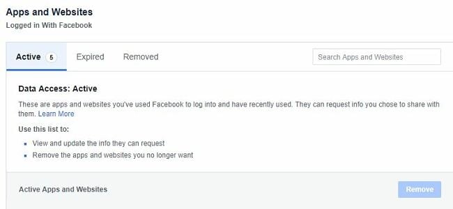 Facebook delete the linked apps