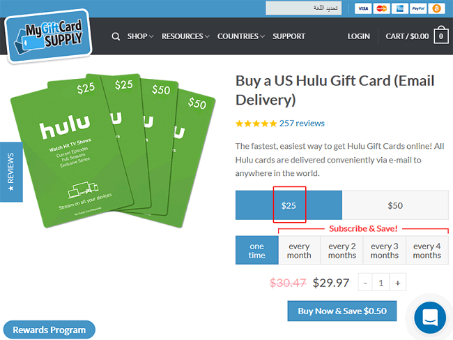 Hulu gift card 25