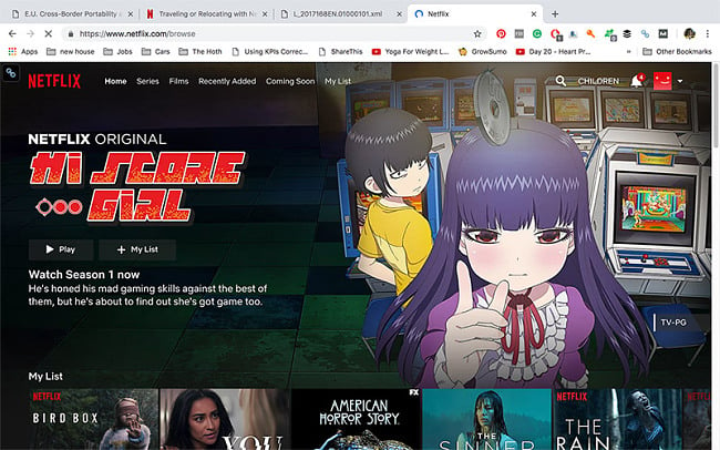 Netflix homepage while connected to a Portuguese server