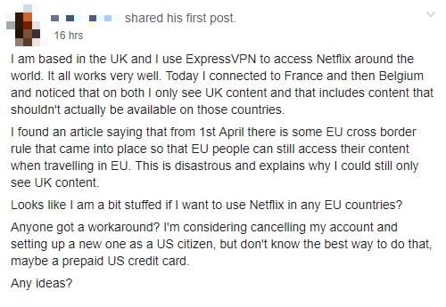 VPN and Privacy group post about Netlfix in EU