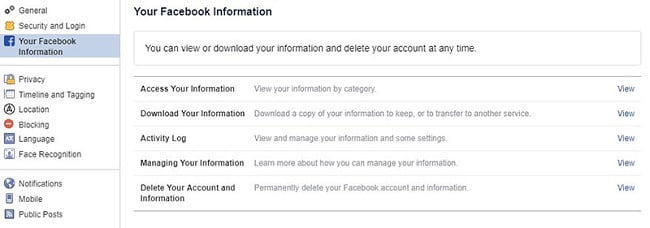 your facebook information