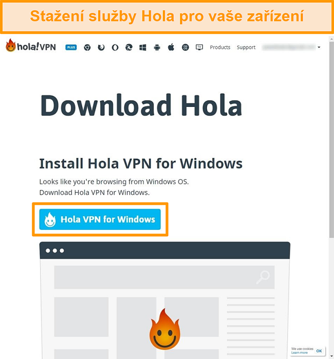 Screenshot stránky ke stažení Hola VPN