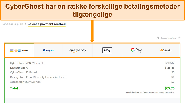 Få CyberGhost gratis prøveversion vælg en betalingsmetode