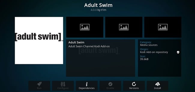 Adult Swim Kodi eklentisinin ekran görüntüsü