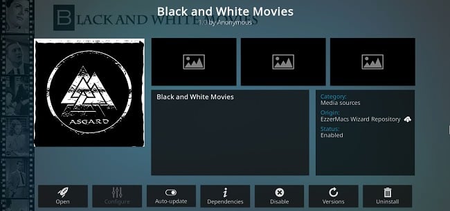 Schermopname van de Kodi-add-on Black and White Movies