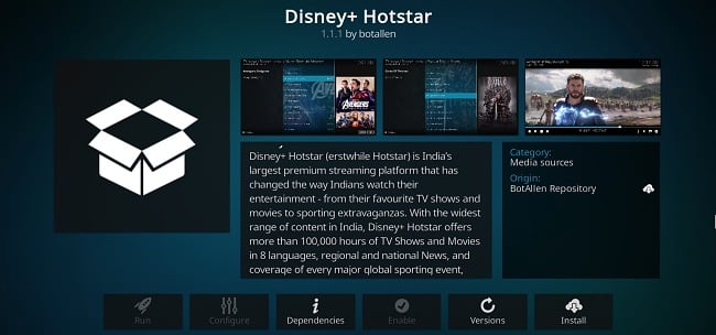 Screenshot of Kodi add-on Disney+ Hotstar