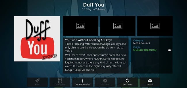 Schermopname van de Kodi-add-on Duff You