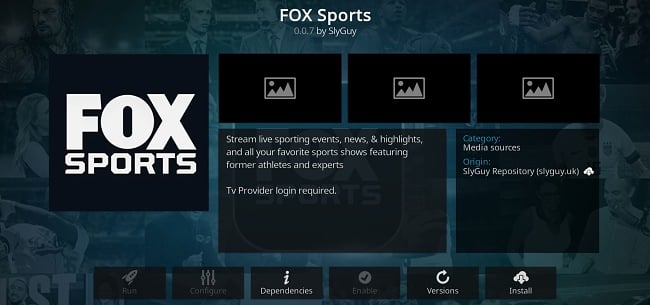 Screenshot of Kodi add-on Fox Sports