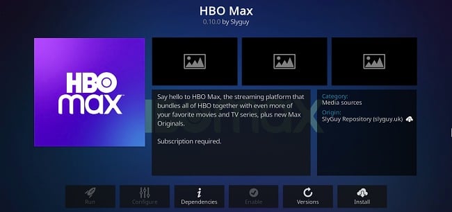 Στιγμιότυπο οθόνης της προσθήκης του Kodi HBO Max