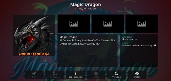 Screenshot of Kodi add-on Magic Dragon