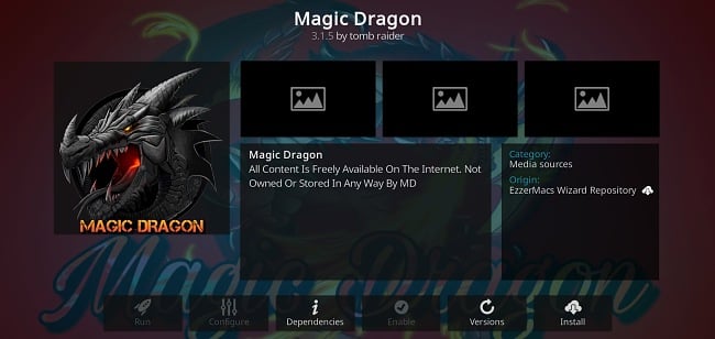 Screenshot dell'estensione Kodi Magic Dragon