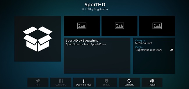 Screenshot of Kodi add-on SportHD