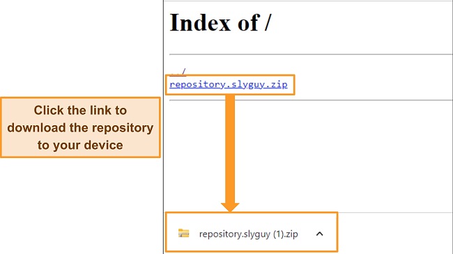 Screenshot of Slyguy repository being downloaded as a zip file from its host website.