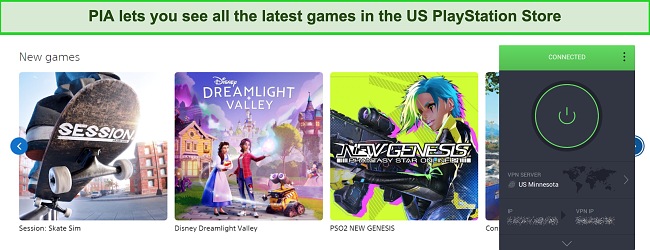 Screenshot of PlayStation Store in the US with PIA connected to a server in the US