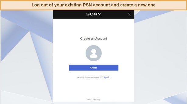 Screenshot of PSN account creation page