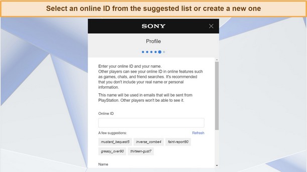 Screenshot of PSN account creation step — online ID setup