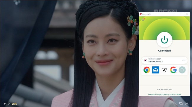 Capture d'écran des flux TV MBC en direct utilisant le serveur sud-coréen ExpressVPNs