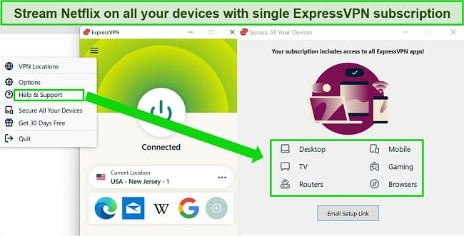 Screenshot of ExpressVPN Windows app showing device options to use ExpressVPN on